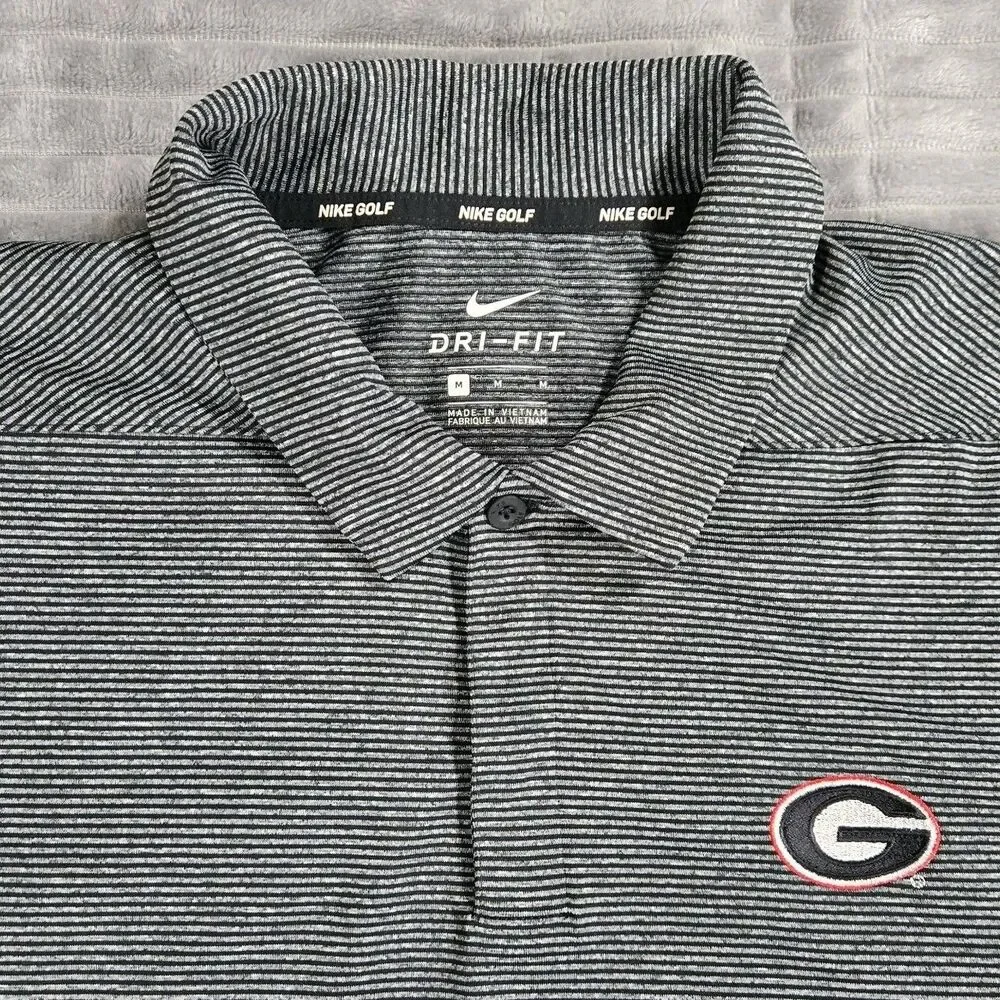 Mens Nike DriFIT Georgia Bulldogs Polo Shirt Medium Striped Medium  Gray Black